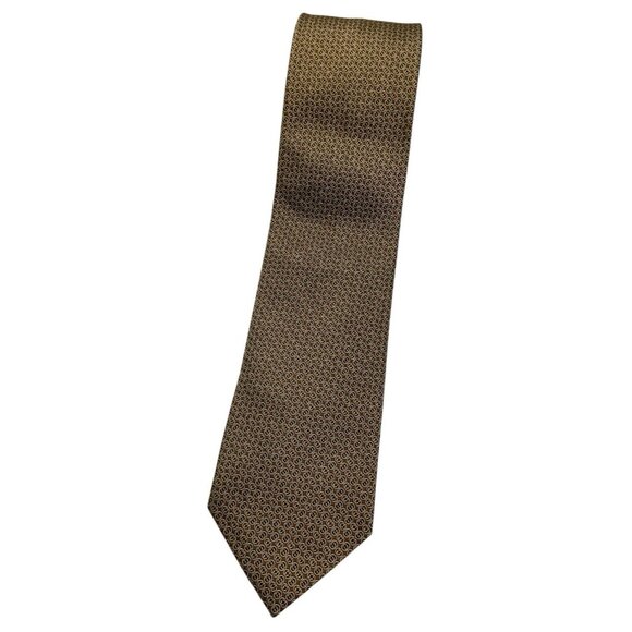 GUCCI Men's 100% Silk Necktie LUXURY Tie Brown Gold Monogram Logo W:3.2" EUC - Picture 1 of 5